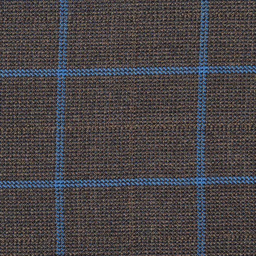 Brown with Royal Blue Check Merino Jacketing/Suiting