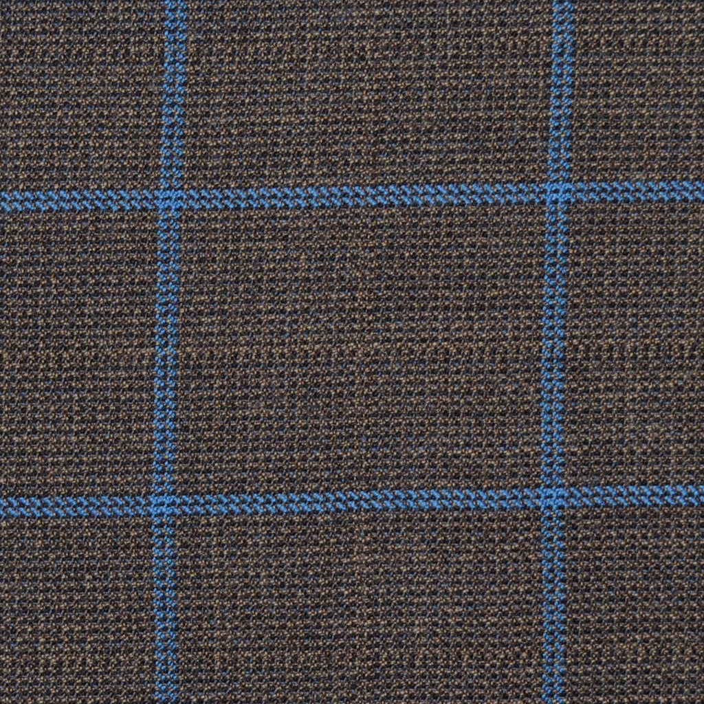 Brown with Royal Blue Check Merino Jacketing/Suiting