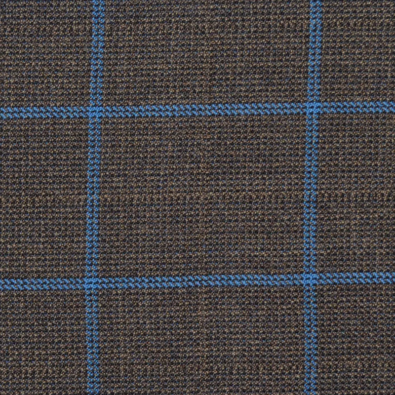 Brown with Royal Blue Check Merino Jacketing/Suiting