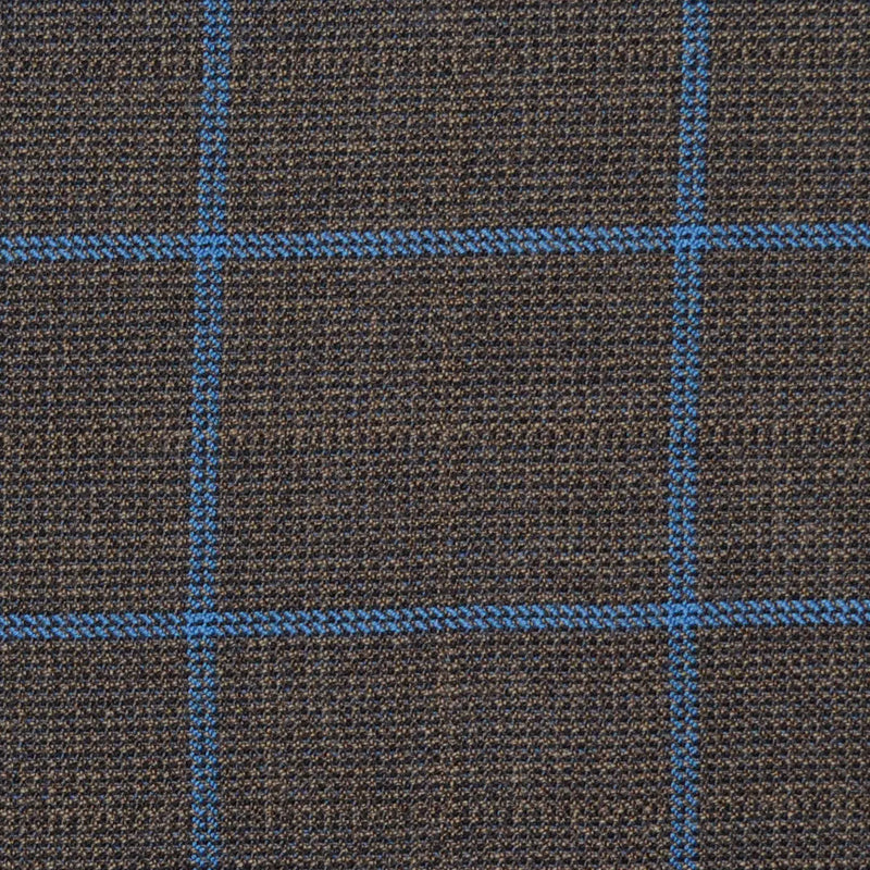 Brown with Royal Blue Check Merino Jacketing/Suiting