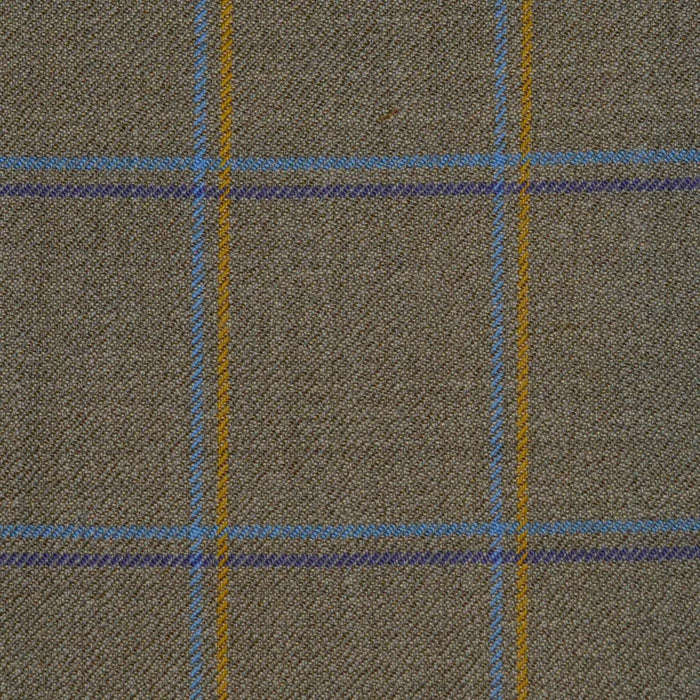 Light Green with Mustard, Blue & Purple Check Merino Jacketing/Suiting