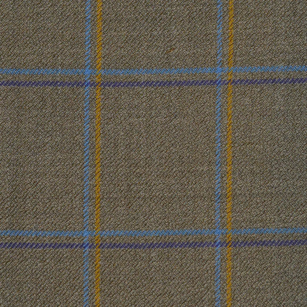 Light Green with Mustard, Blue & Purple Check Merino Jacketing/Suiting