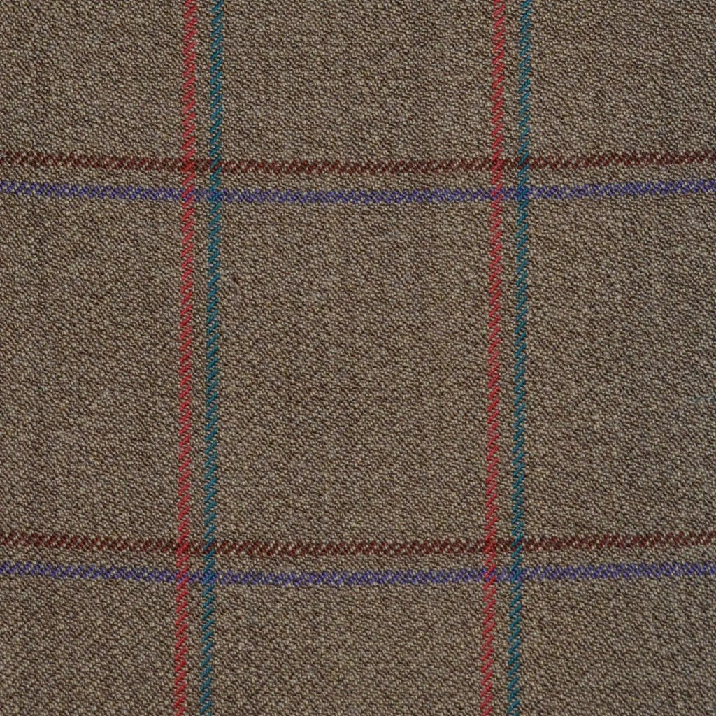 Moss Green with Bottle Green, Orange, Brown & Purple Check Merino Jacketing/Suiting