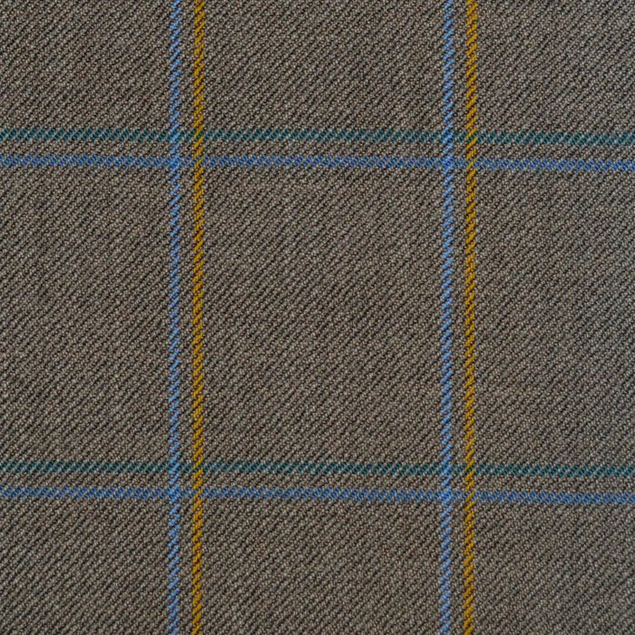 Sage Green with Bottle Green, Mustard & Blue Check Merino Jacketing/Suiting