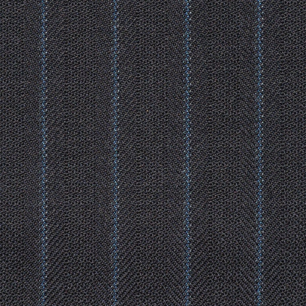 Navy Blue Herringbone with Blue Stripe Super 100's Suiting