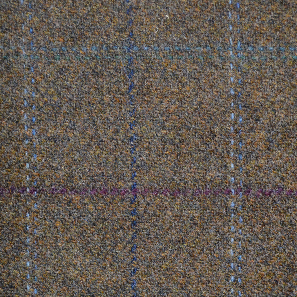 Moss Green with Blue, Purple & Green Check Lambswool Tweed