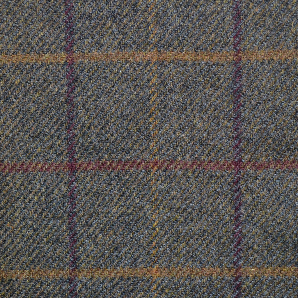 Moss Green with Purple, Brown & Sand Check Lambswool Tweed