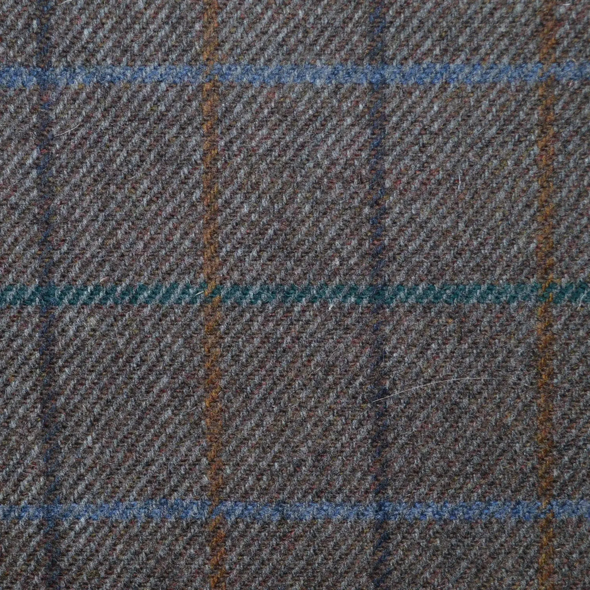 Brown with Green, Brown, Orange & Blue Check Lambswool Tweed