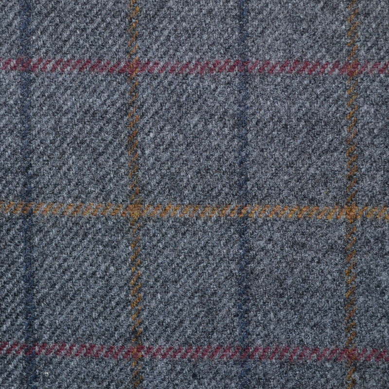 Grey with Blue, Red, Brown & Sand Check Lambswool Tweed