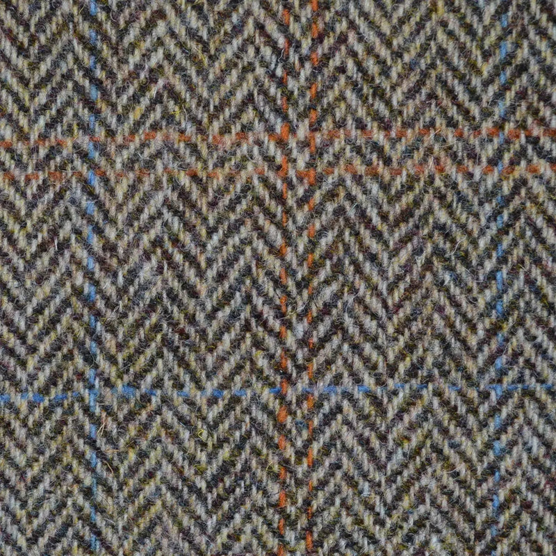 Sand and Brown Herringbone with Orange and Blue Check Harris Tweed