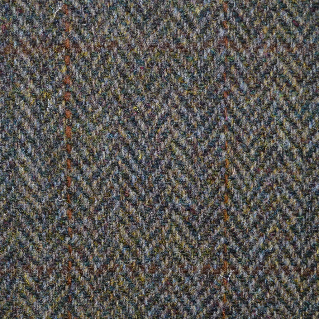 Moss Green Herringbone with Orange Check Harris Tweed