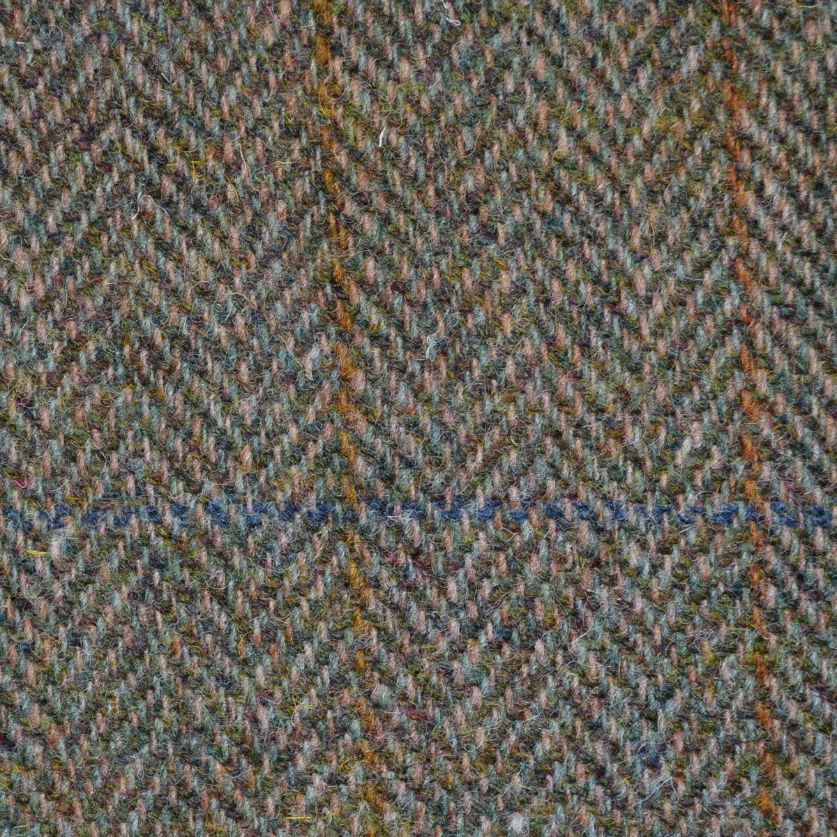Moss Green Herringbone with Orange and Blue Check Harris Tweed