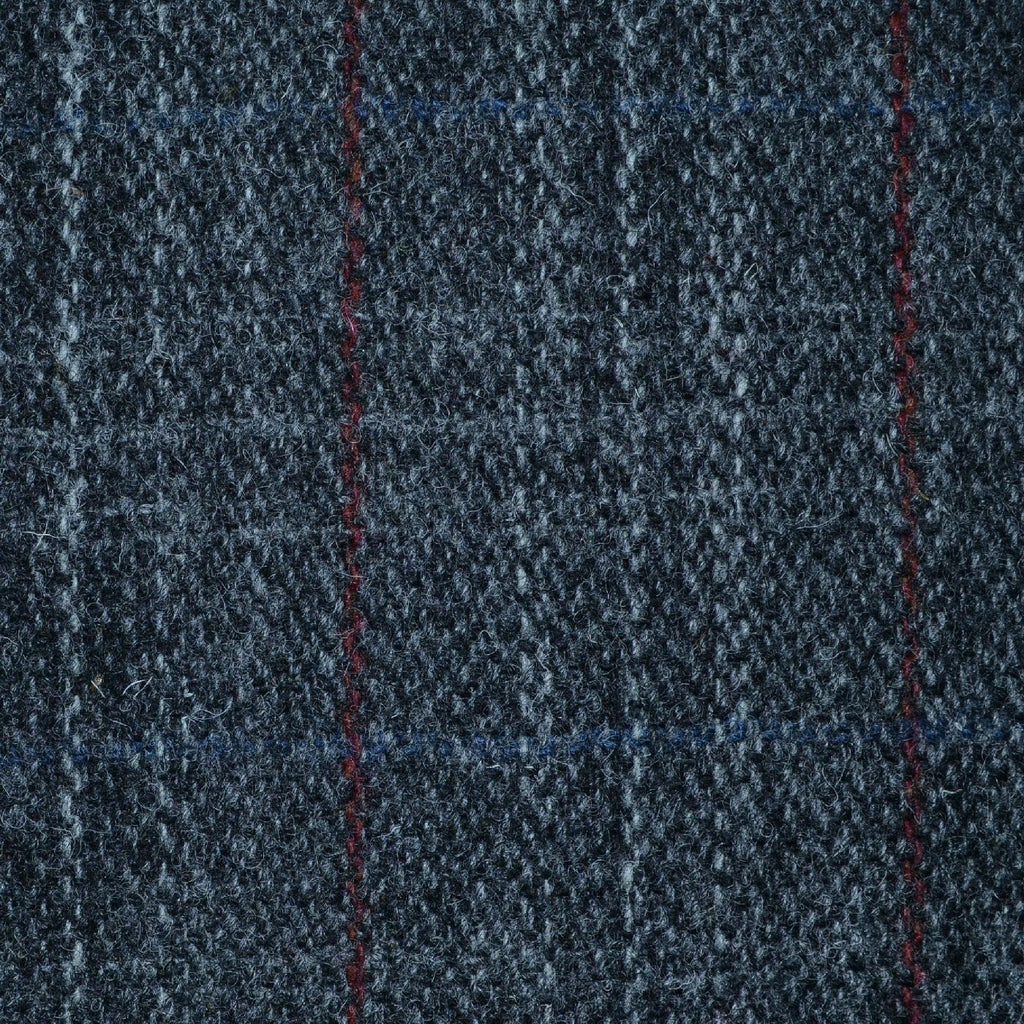 Dark Grey with Light Grey, Blue and Red Check Harris Tweed