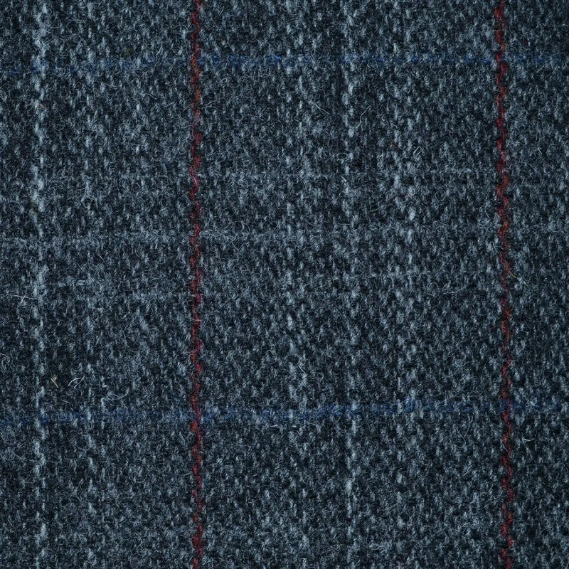 Dark Grey with Light Grey, Blue and Red Check Harris Tweed