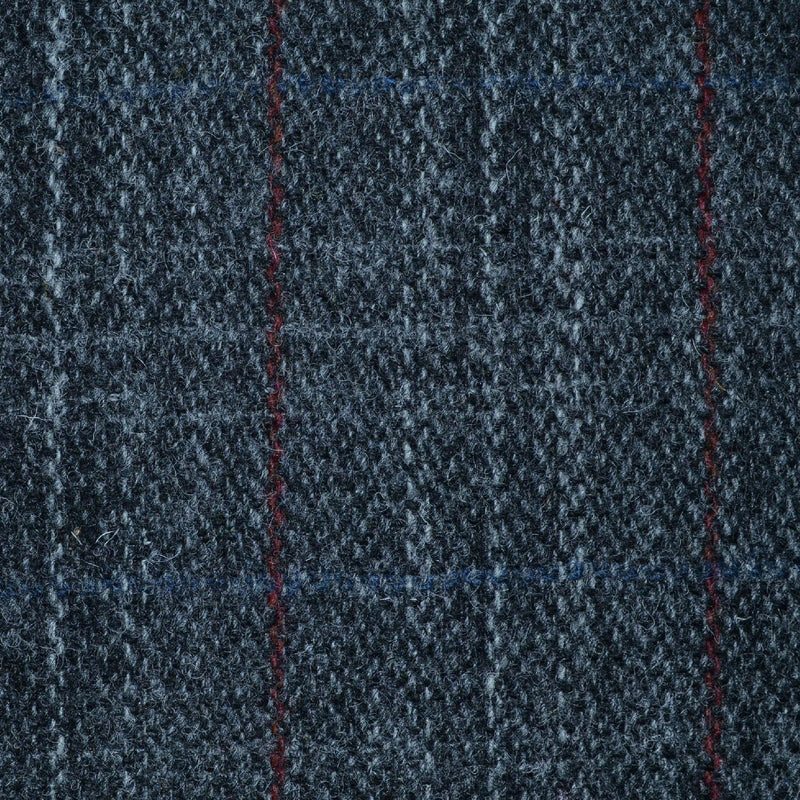 Dark Grey with Light Grey, Blue and Red Check Harris Tweed