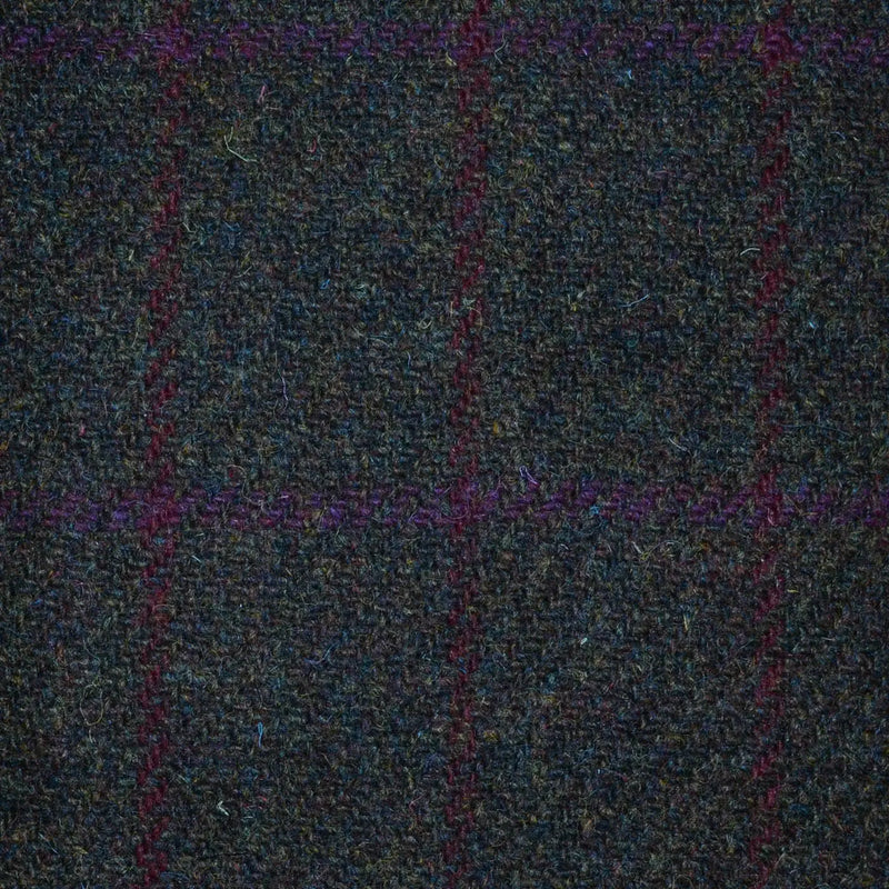 Moss Green with Burgundy and Purple Check Harris Tweed