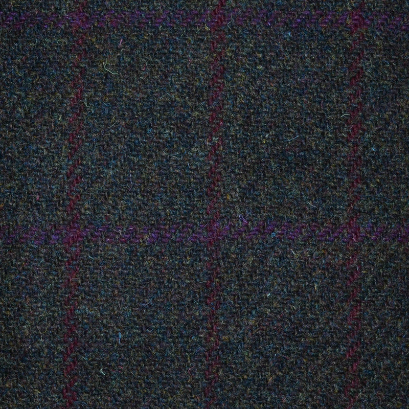 Moss Green with Burgundy and Purple Check Harris Tweed