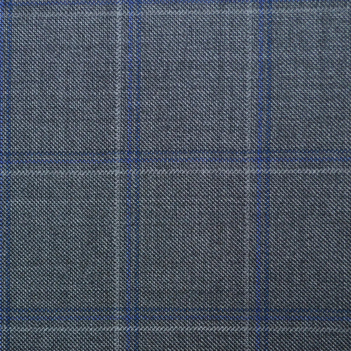 Medium Grey with Blue & Silver Check Super 110's Italian Wool Suiting