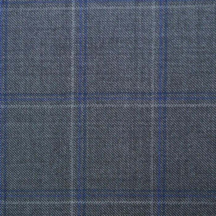 Medium Grey with Blue & Silver Check Super 110's Italian Wool Suiting