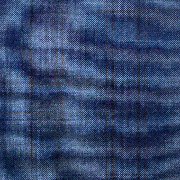 Medium Blue with Dark Brown Plaid Check Super 110's Italian Wool Suiting