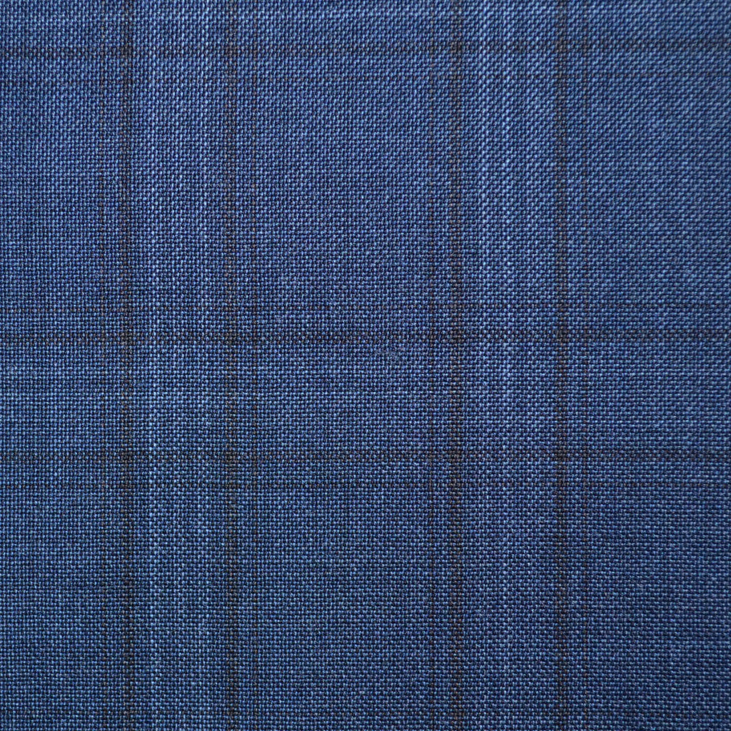 Medium Blue with Dark Brown Plaid Check Super 110's Italian Wool Suiting