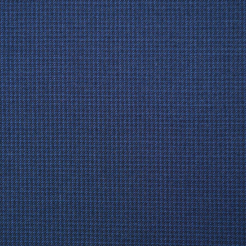 Bright Blue and Navy Blue Fine Dogtooth Check Super 110's Italian Wool Suiting