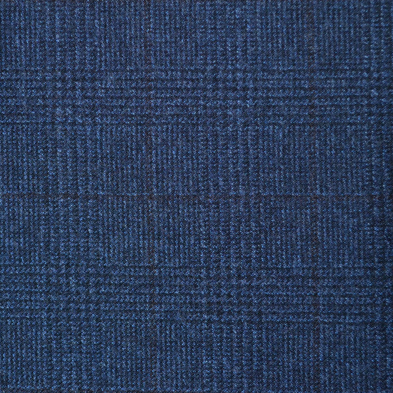 Medium Blue with Dark Brown Glen Check Super 110's Italian Wool Suiting