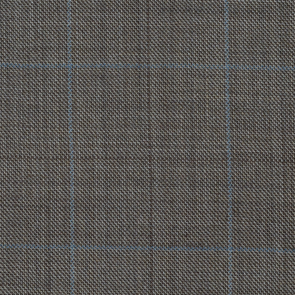Sand with Blue & Brown Multi Check Super 120's All Wool Suiting