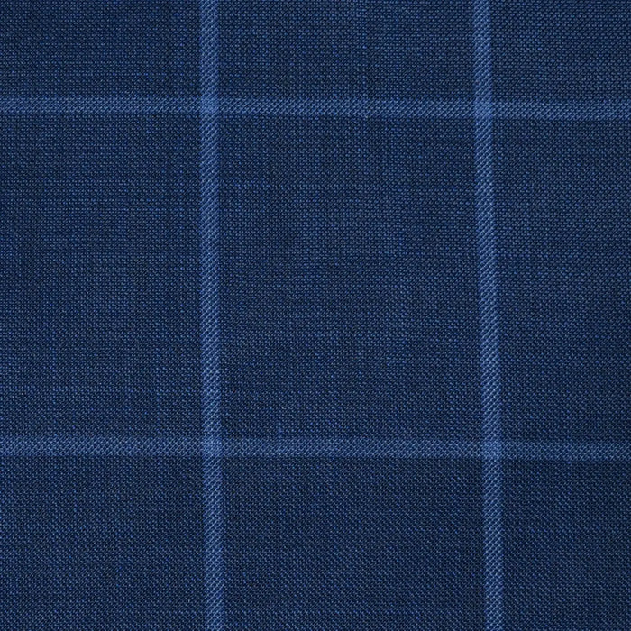 Light Navy Blue Sharkskin with Muted White Window Pane Check Super 120's All Wool Suiting