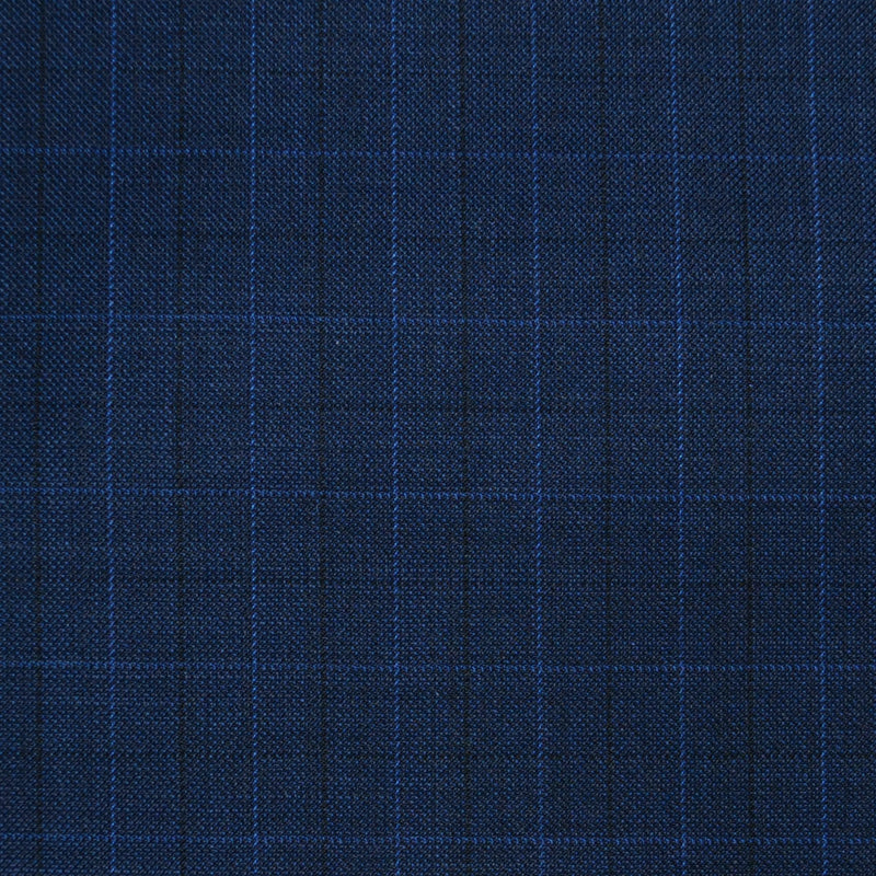Navy Blue Sharkskin with Navy Blue & Light Blue Multi Check Super 120's All Wool Suiting