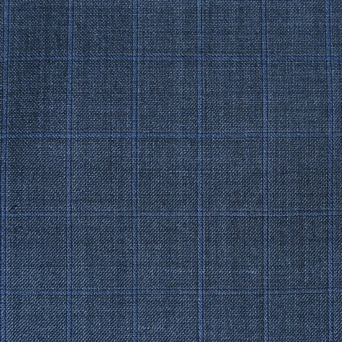 Medium Grey Sharkskin with Dark Grey & Navy Blue Window Pane Check Super 120's All Wool Suiting