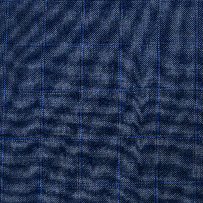Medium Blue/Grey Sharkskin with Dark Grey & Navy Blue Window Pane Check Super 120's All Wool Suiting