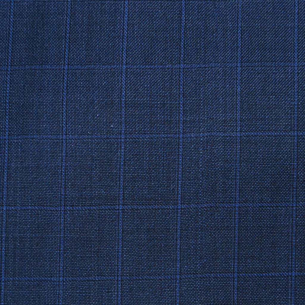 Medium Blue/Grey Sharkskin with Dark Grey & Navy Blue Window Pane Check Super 120's All Wool Suiting