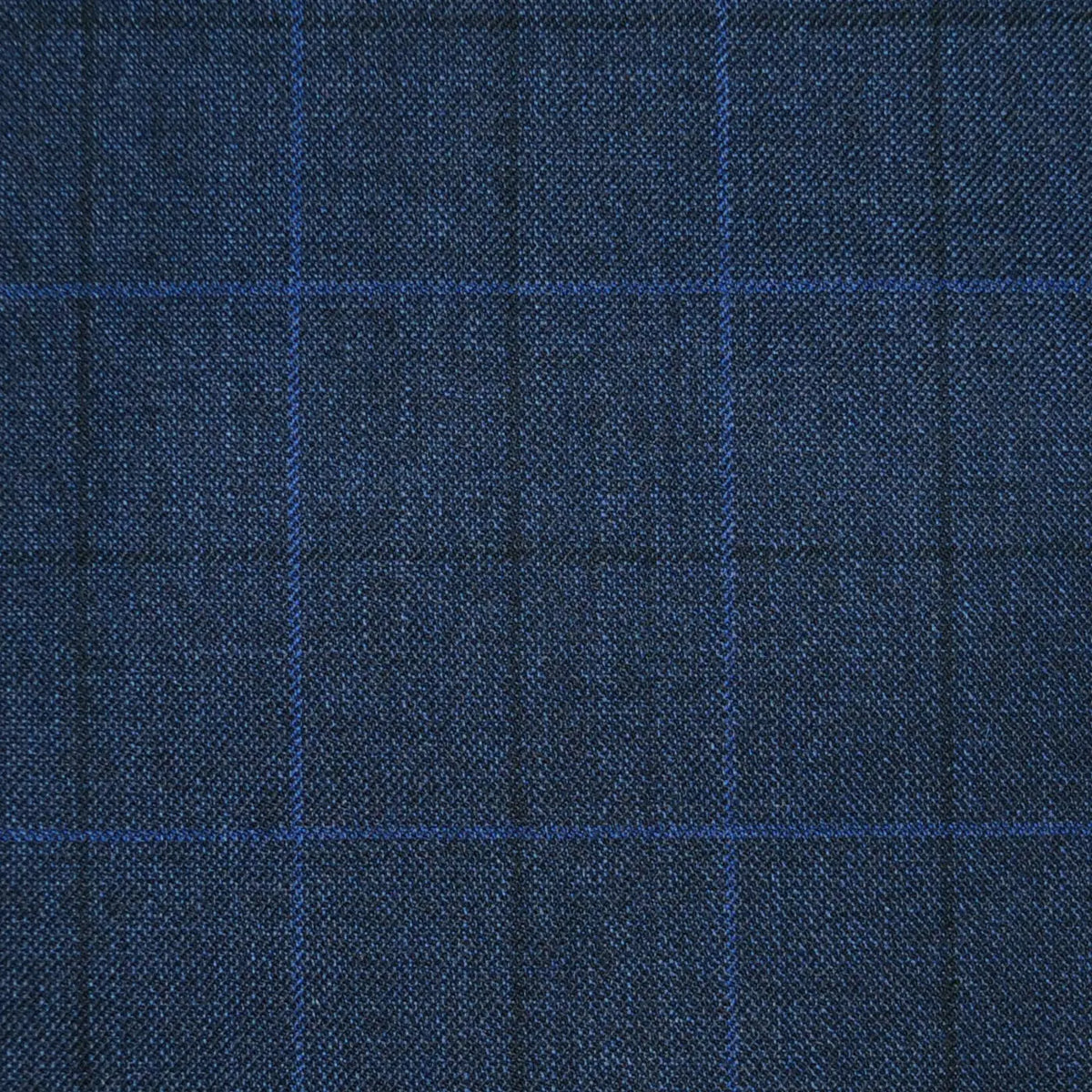 Medium Blue/Grey Sharkskin with Black & Royal Blue Window Pane Check Super 120's All Wool Suiting