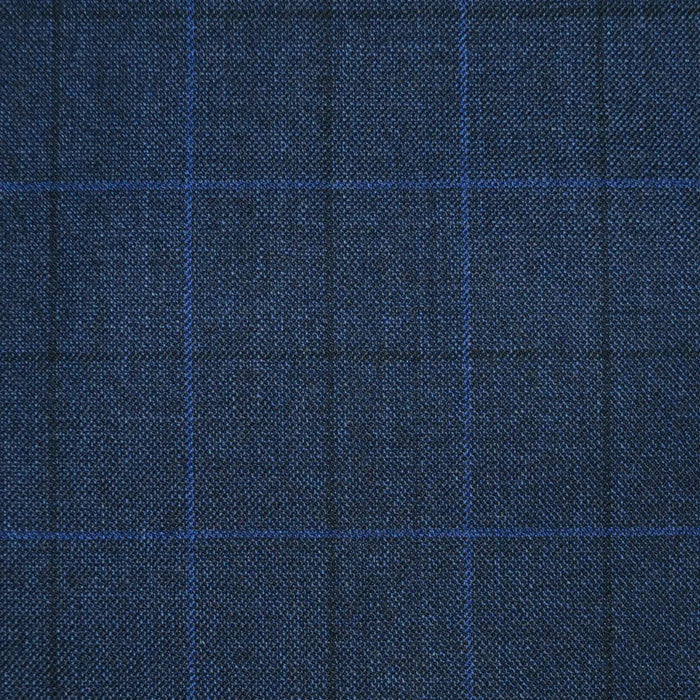 Medium Blue/Grey Sharkskin with Black & Royal Blue Window Pane Check Super 120's All Wool Suiting