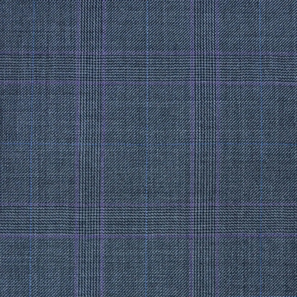 Medium Grey with Purple Multi Check Super 120's All Wool Suiting