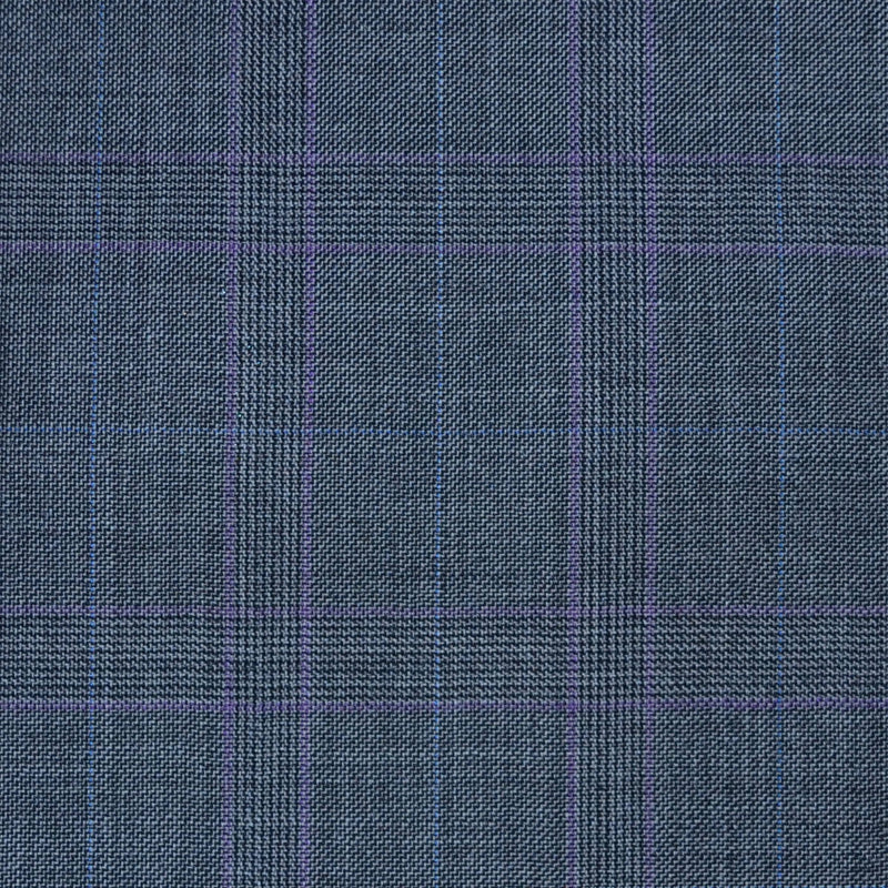 Medium Grey with Purple Multi Check Super 120's All Wool Suiting