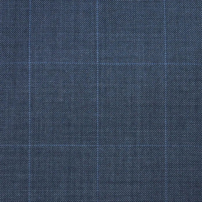 Medium Grey Sharkskin with Muted Blue Check Super 120's All Wool Suiting