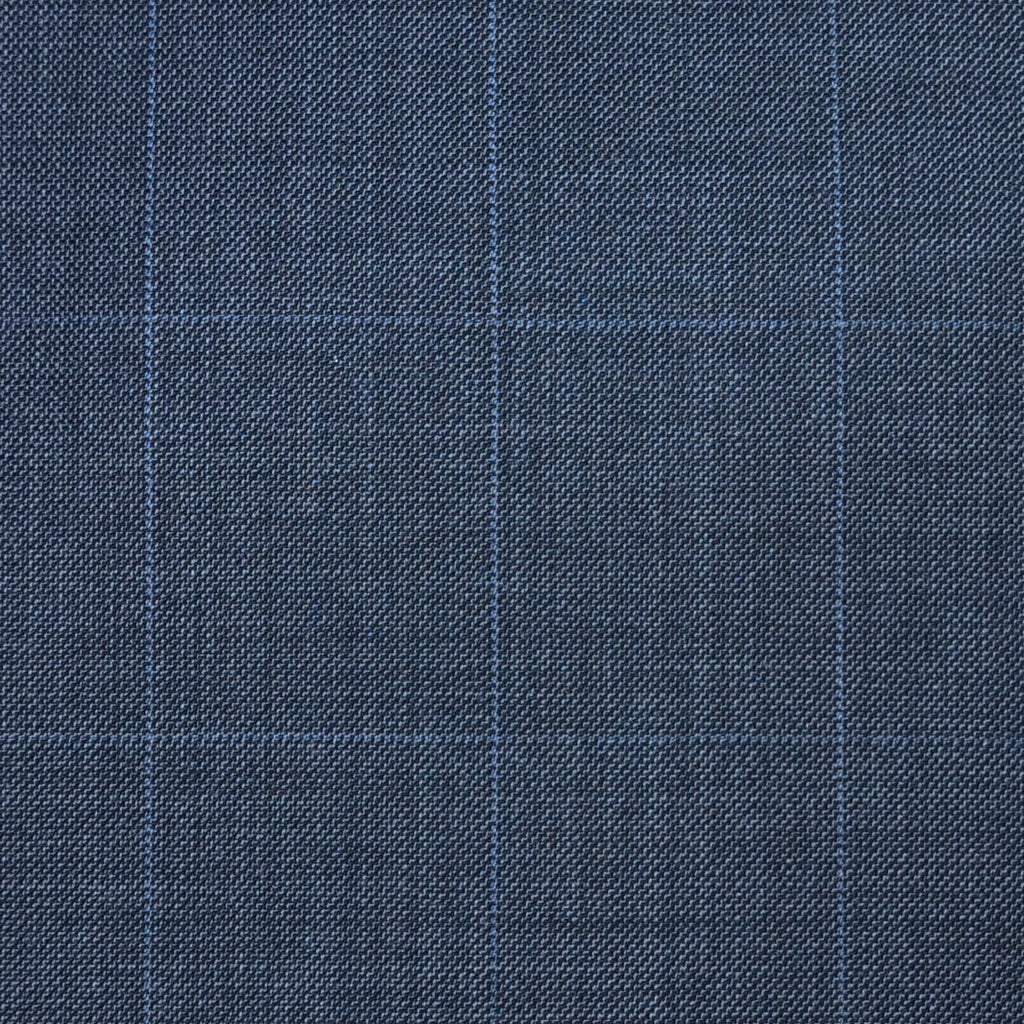 Medium Grey Sharkskin with Muted Blue Check Super 120's All Wool Suiting