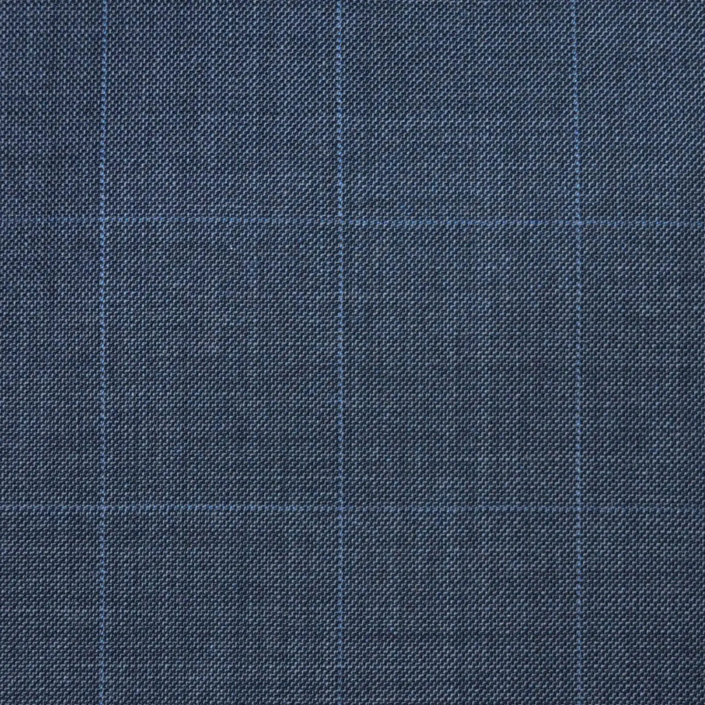 Medium Grey Sharkskin with Muted Blue Check Super 120's All Wool Suiting