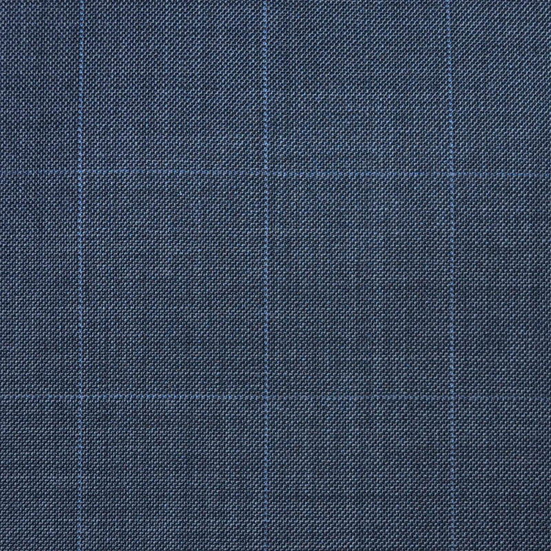Medium Grey Sharkskin with Muted Blue Check Super 120's All Wool Suiting