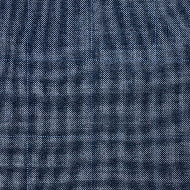 Medium Grey Sharkskin with Muted Blue Check Super 120's All Wool Suiting