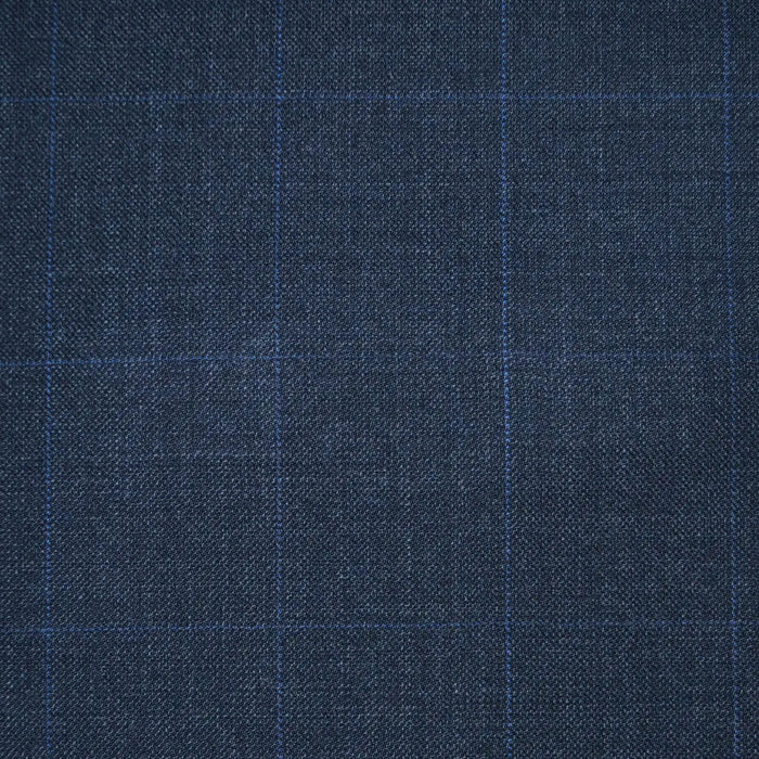 Dark Grey Sharkskin with Muted Blue Check Super 120's All Wool Suiting