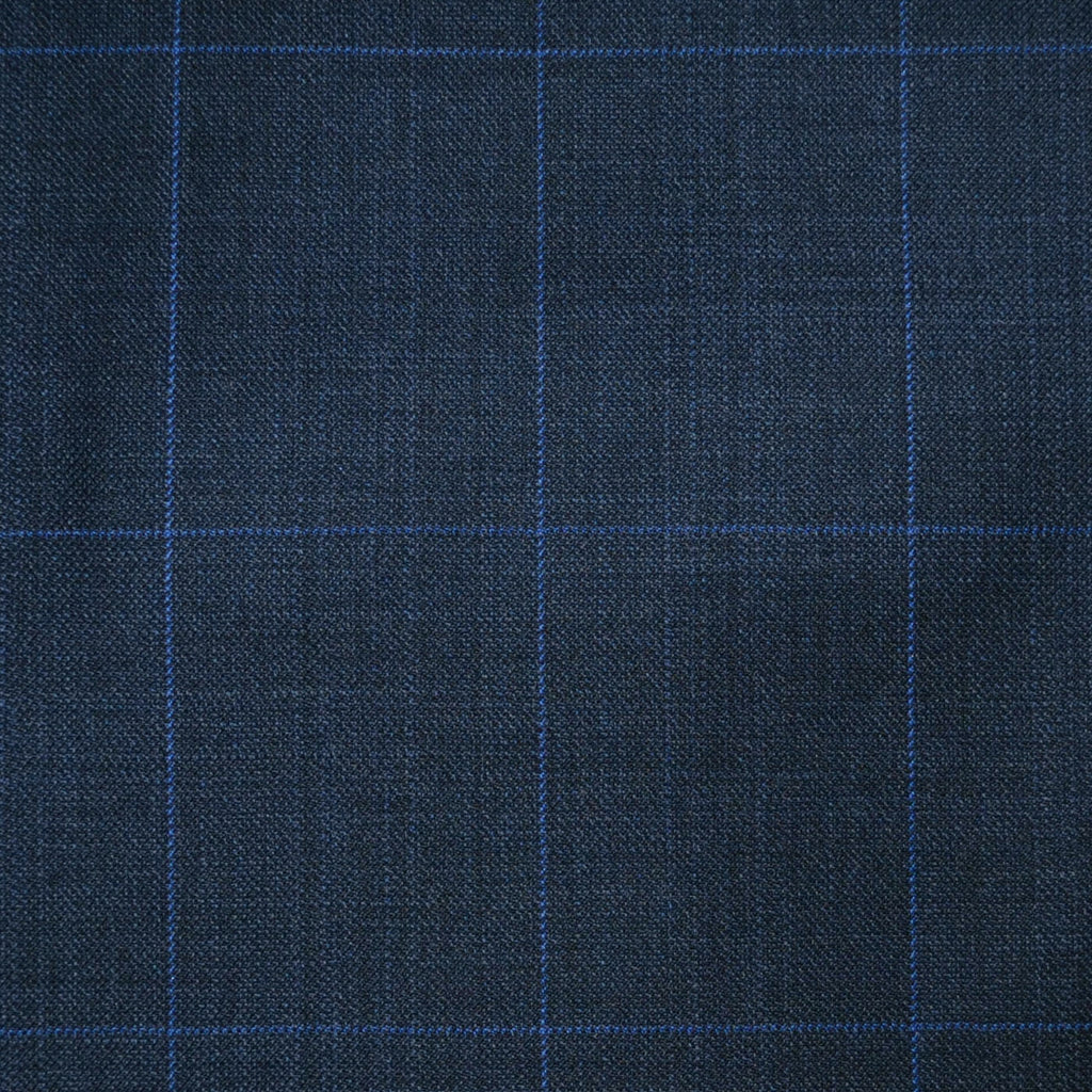Dark Grey/Blue Pick & Pick with Muted Blue Window Pane Check Super 120's All Wool Suiting