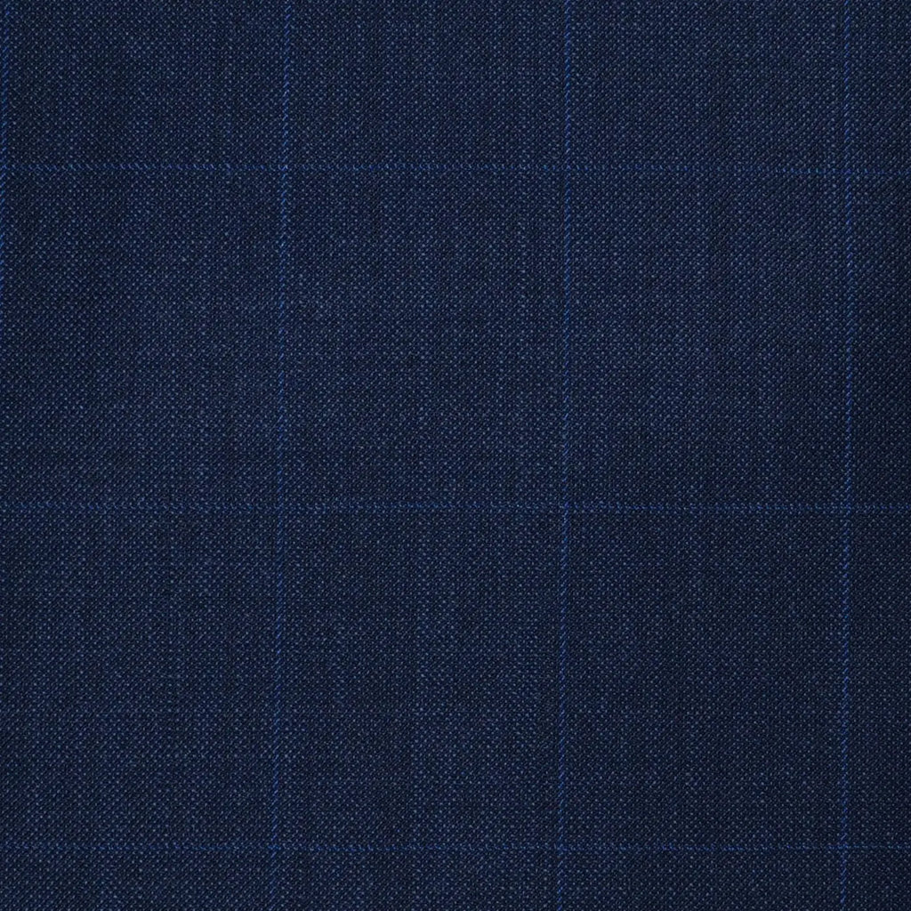 Navy Blue Pick & Pick with Muted Blue Window Pane Check Super 120's All Wool Suiting