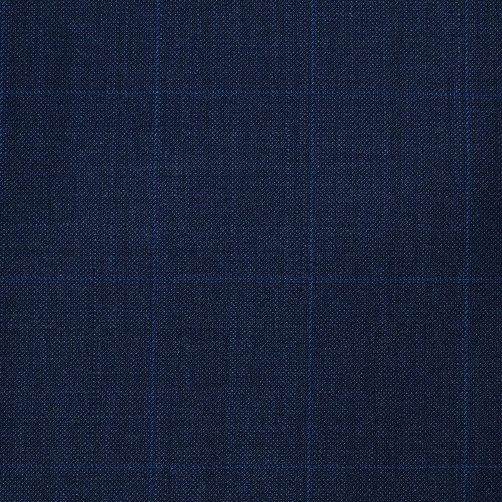 Navy Blue Pick & Pick with Muted Blue Window Pane Check Super 120's All Wool Suiting