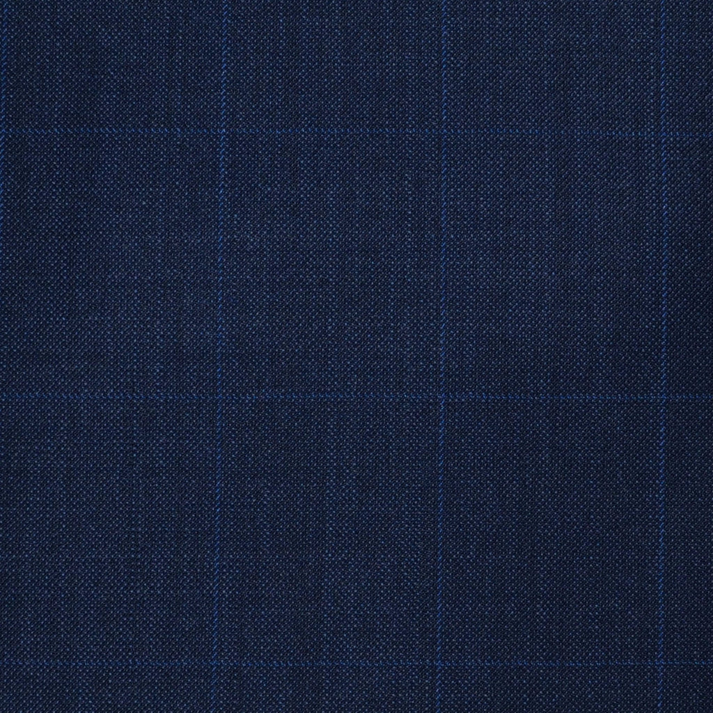 Navy Blue Pick & Pick with Muted Blue Window Pane Check Super 120's All Wool Suiting