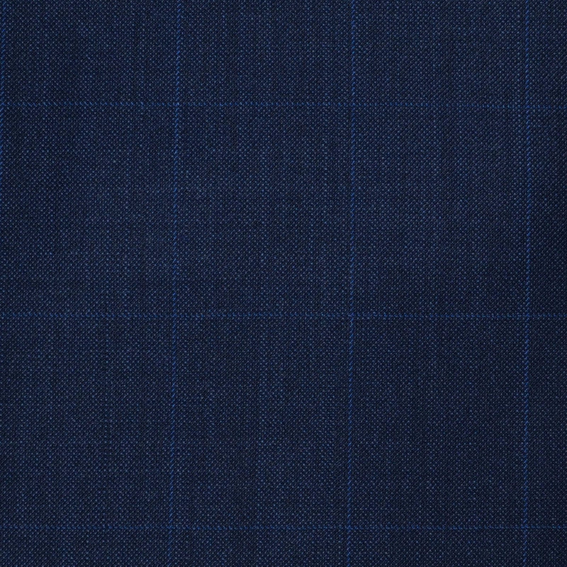 Navy Blue Pick & Pick with Muted Blue Window Pane Check Super 120's All Wool Suiting