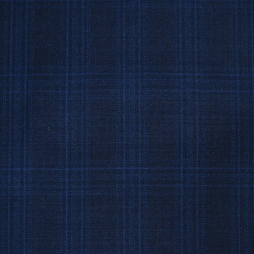 Bright Navy Blue with Light Blue Plaid Check Super 120's All Wool Suiting