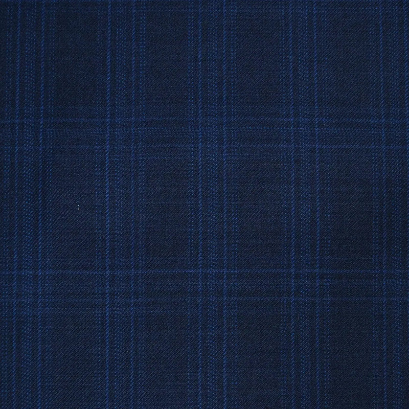 Bright Navy Blue with Light Blue Plaid Check Super 120's All Wool Suiting